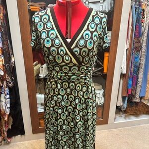 Sandra Darren Green and Brown Wrap Midi Dress